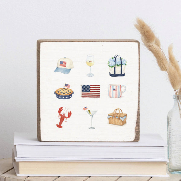 American Summer Icons Block Sign | Americana Decor