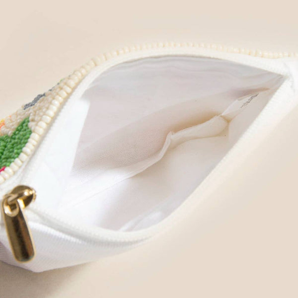 Mushroom And Flowers Seed Beaded Coin Purse: MULTI