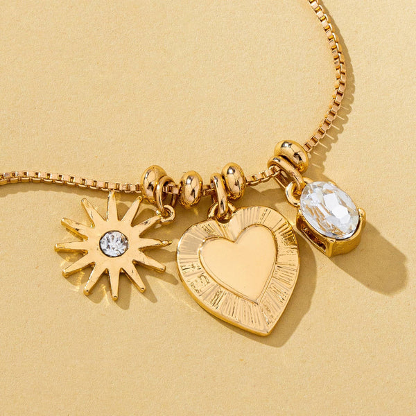 Celestial Heart and Starburst Charm Necklace | 80N93135: Gold