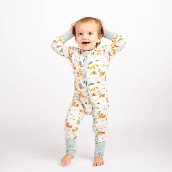 Beach Day Summer Convertible Sleeper Bamboo Baby Pajamas: 6-12M