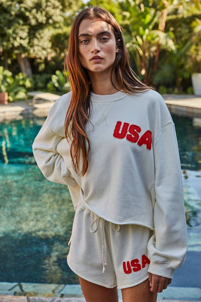Cotton French Terry Shorts With USA Patch
