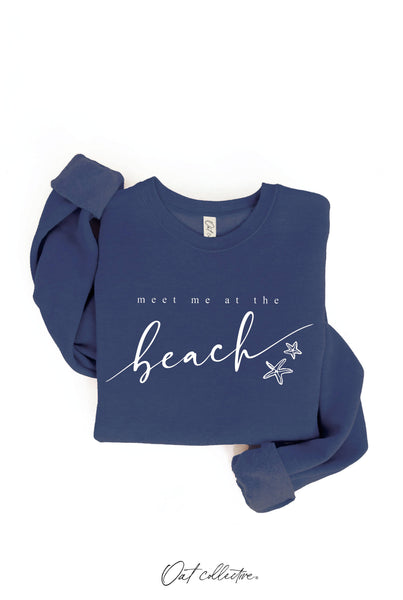 MEET ME AT THE BEACH Graphic Sweatshirt: LIGHT BLUE / L