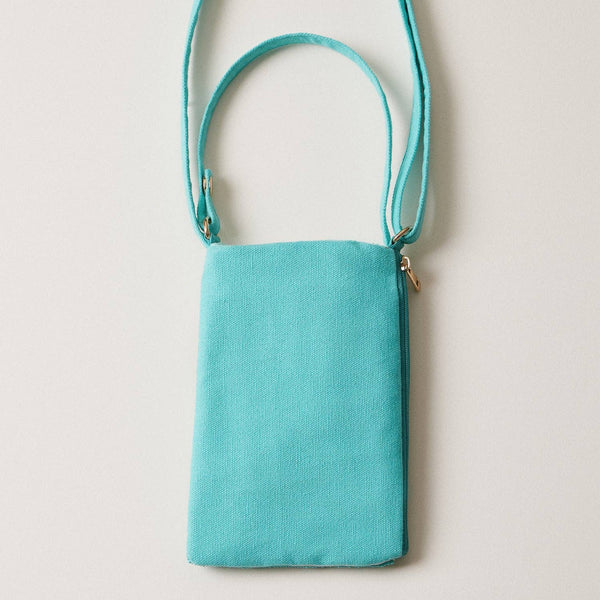 Seed Beaded Tropical Crossbody Phone Bag | Multifunctional Zipper Bag: Flamingo in Blue