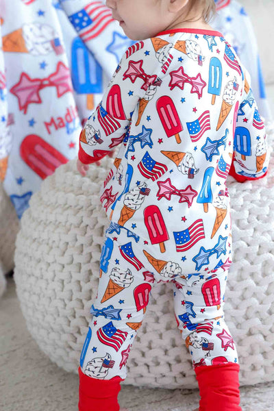 Convertible Zip Romper | Red, White & Cool: 3-6 months