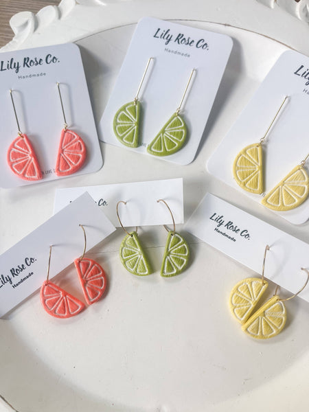 Citrus Slice Earrings / Clay earrings / Women’s Earrings: Small Lemon Hoops