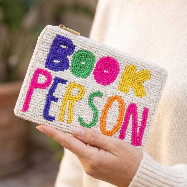 Book Person Colorful Beaded Coin Purse: MULTI