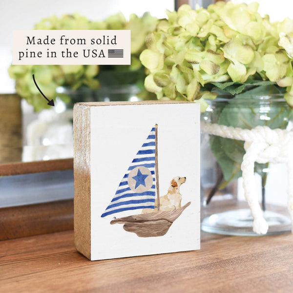 Sailboat + Golden Dog Block Sign | Coastal Decor | Dog Decor