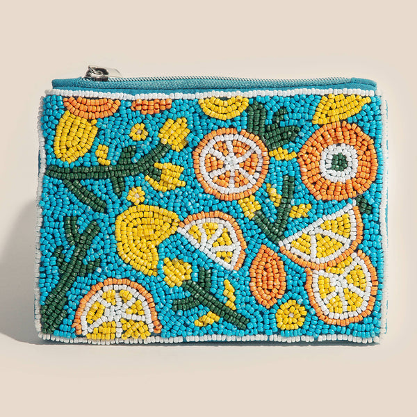 Seed Beaded Lemon Fruit Coin Purse: MULTI