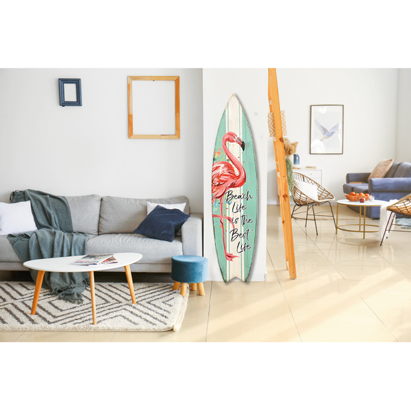 SURF BOARD WALL ACCENT BEACH LIFE BEST FLAMINGO