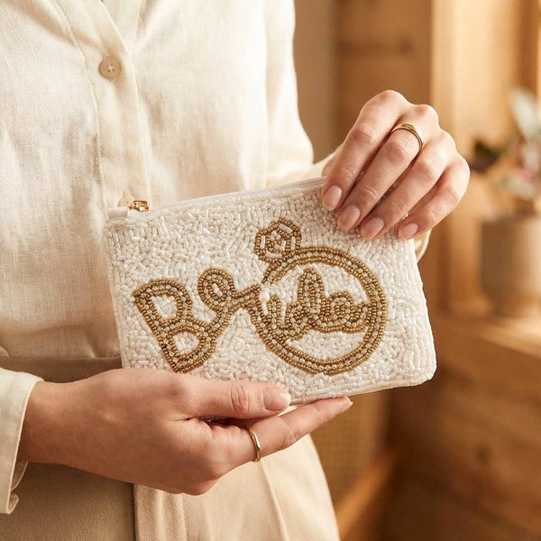 Bride And Ring Themed Seed Beaded Coin Purse: MULTI