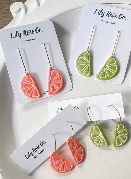 Citrus Slice Earrings / Clay earrings / Women’s Earrings: Small Lemon Hoops