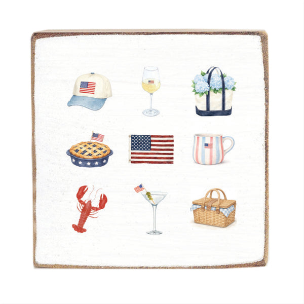 American Summer Icons Block Sign | Americana Decor