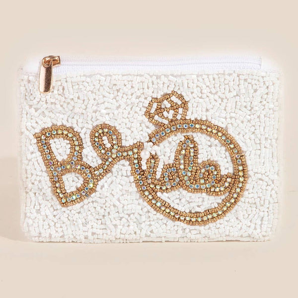 Bride And Ring Themed Seed Beaded Coin Purse: MULTI