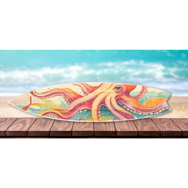 SURF BOARD WALL ACCENT COLORFUL OCTOPUS ART