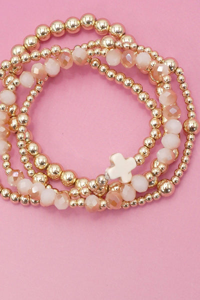 BOHO CROSS MULTI  COLORFUL BEADED STRETCH BRACELET | 40B5180: White