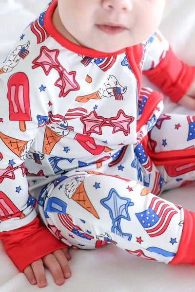 Convertible Zip Romper | Red, White & Cool: 0-3 months