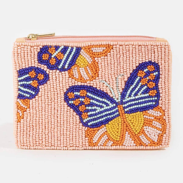 Textured Butterfly Beaded Coin Purse: MULTI