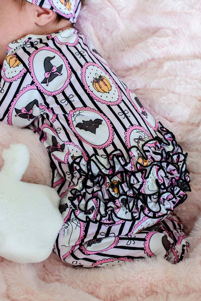 Halloween Glow-in-the Dark Ruffle Zipper Bamboo Footie | Galloween: 6-9 months