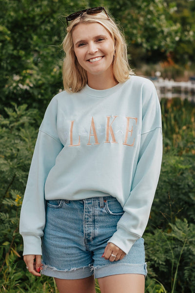 Sanded Fleece Boyfriend Crew Neck Sweatshirt in Surf: M