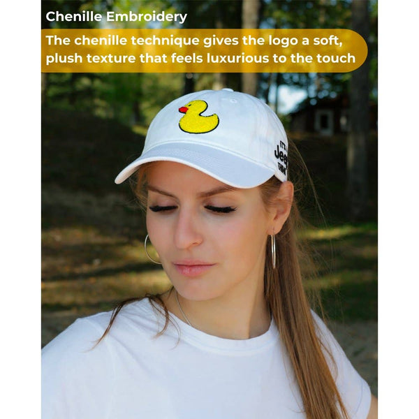Hat - Jeep Chino Twill Ponytail with Chenille Duck Patch: White