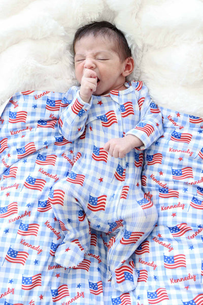 Bamboo Waffle Zipper Footie | Star-Spangled Picnic: Newborn