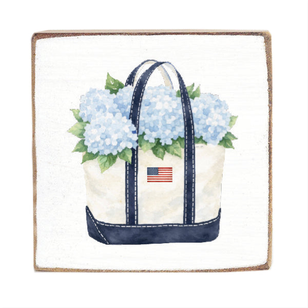 Hydrangea Flag Tote Block Sign | Coastal Decor