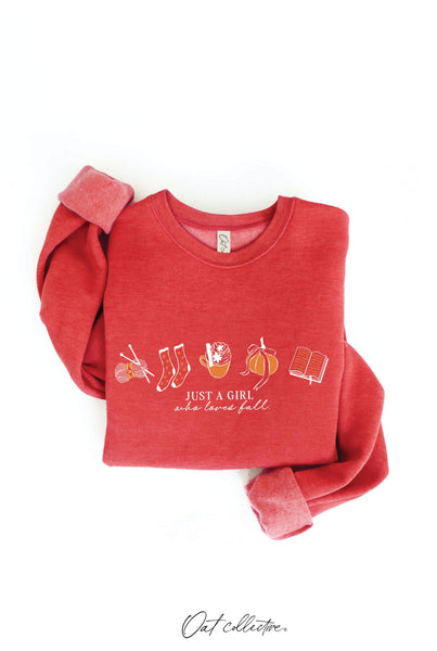 JUST A GIRL WHO LOVES FALL Graphic Sweatshirt: HEATHER DUST / L