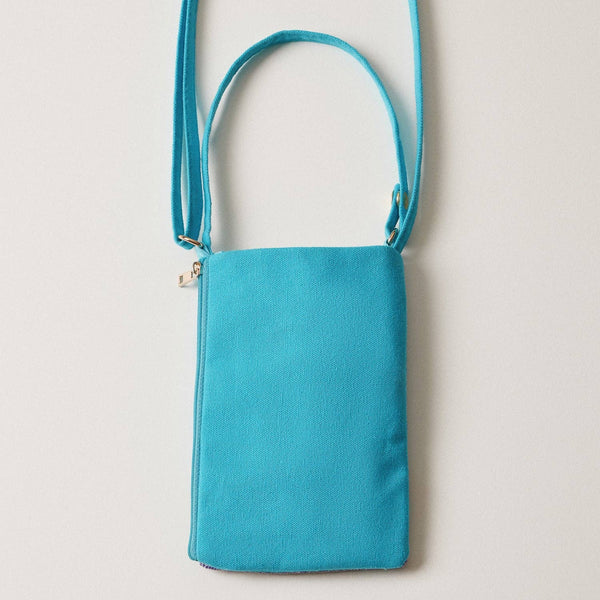 Seed Beaded Tropical Crossbody Phone Bag | Multifunctional Zipper Bag: Flamingo in Blue