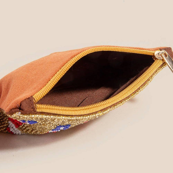 Usa Theme Golden Seed Beaded Coin Purse: MULTI