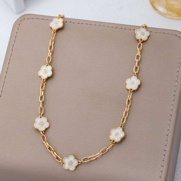Vintage-Inspired White Enamel Floral Necklace | 80N93188: Gold