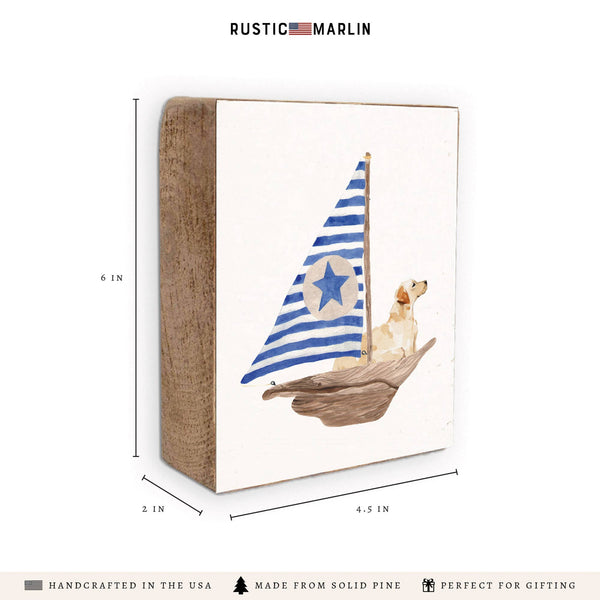Sailboat + Golden Dog Block Sign | Coastal Decor | Dog Decor