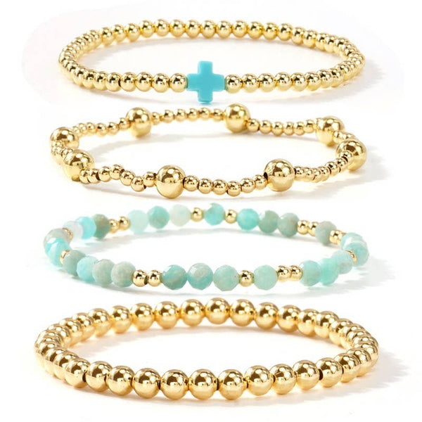 BOHO CROSS MULTI  COLORFUL BEADED STRETCH BRACELET | 40B5180: Pink
