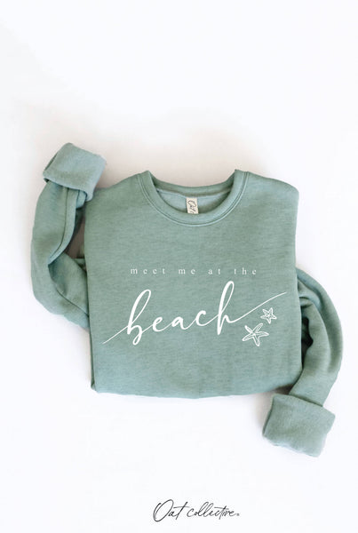 MEET ME AT THE BEACH Graphic Sweatshirt: LIGHT BLUE / M