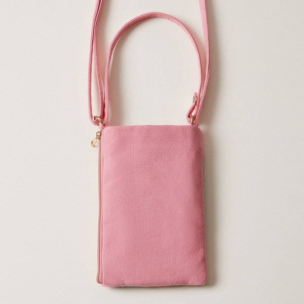 Seed Beaded Tropical Crossbody Phone Bag | Multifunctional Zipper Bag: Flamingo in Blue