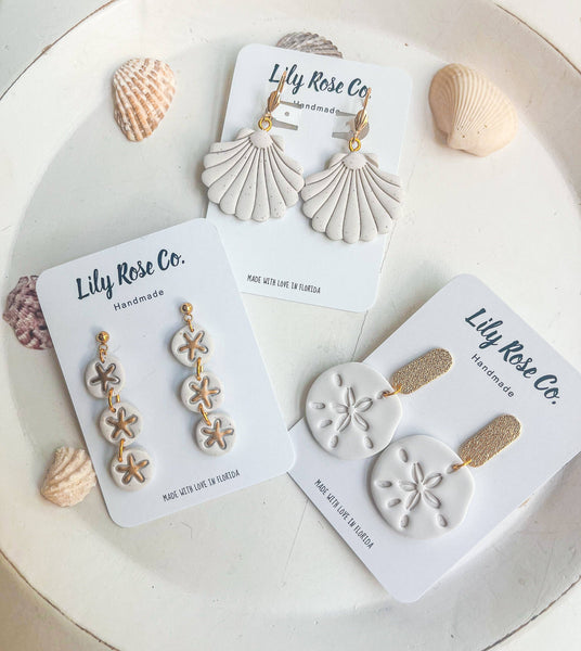 Sand color Shell Earrings: 3 Tier