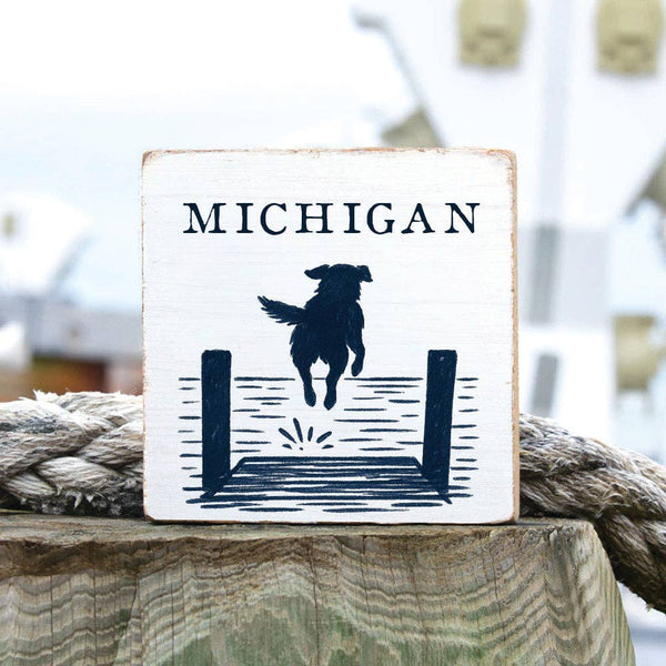 Lake Dog Jumping Personalized Block Sign | Lake Decor