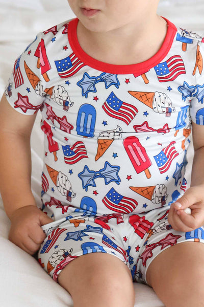 Two Piece Short Pajama Set | Red, White & Cool: 3T