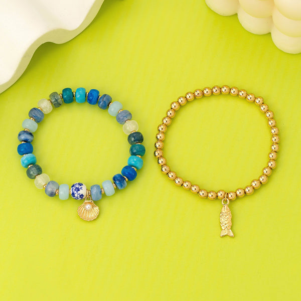 Nautical Blue Beaded Stretch Bracelet Set | 80B1705: Set