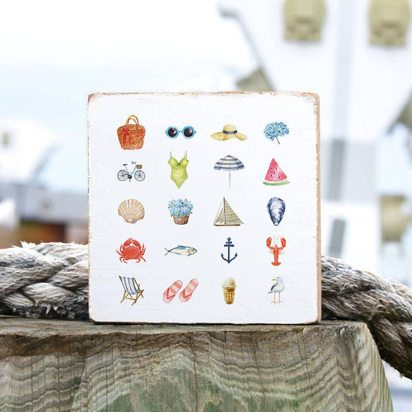 Beach Icons Block Sign | Wooden Decor | Coastal Decor