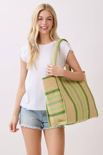 MB0323 Jennifer Multi Color Straw Beach Tote Bag: Hot Pink