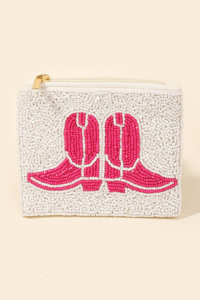 Pink Seed Beaded Coin Purse: PINK