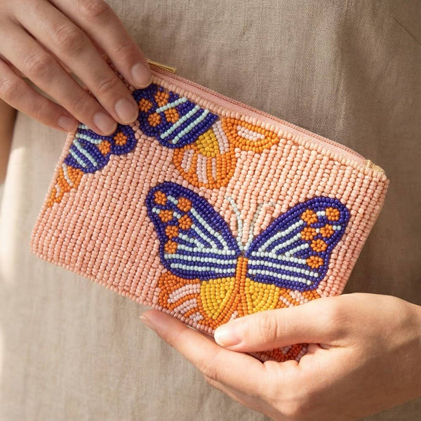 Textured Butterfly Beaded Coin Purse: MULTI