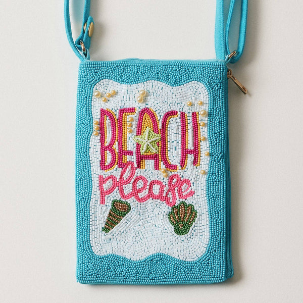 Seed Beaded Tropical Crossbody Phone Bag | Multifunctional Zipper Bag: Tropical Leaf in Pink