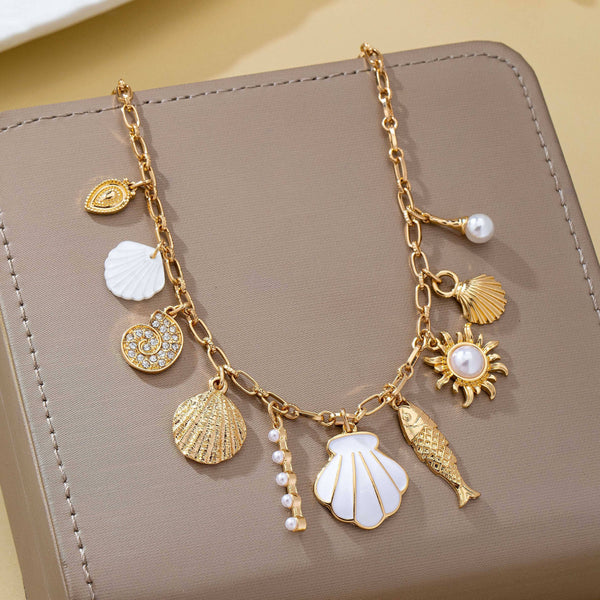 Charm Necklace-Ocean Seashell Fish Pearl | 80N92949: Gold