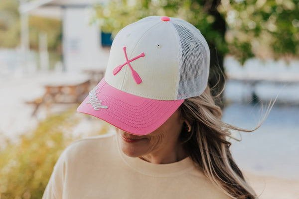 Lakegirl Trucker Cap: Ivory/Hot Pink