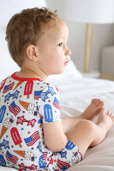 Two Piece Short Pajama Set | Red, White & Cool: 12-18 months