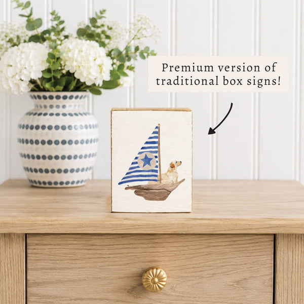 Sailboat + Golden Dog Block Sign | Coastal Decor | Dog Decor