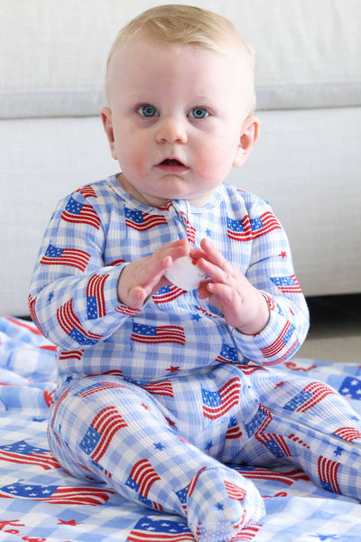 Bamboo Waffle Zipper Footie | Star-Spangled Picnic: Newborn