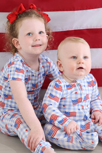 Bamboo Waffle Zipper Footie | Star-Spangled Picnic: Newborn