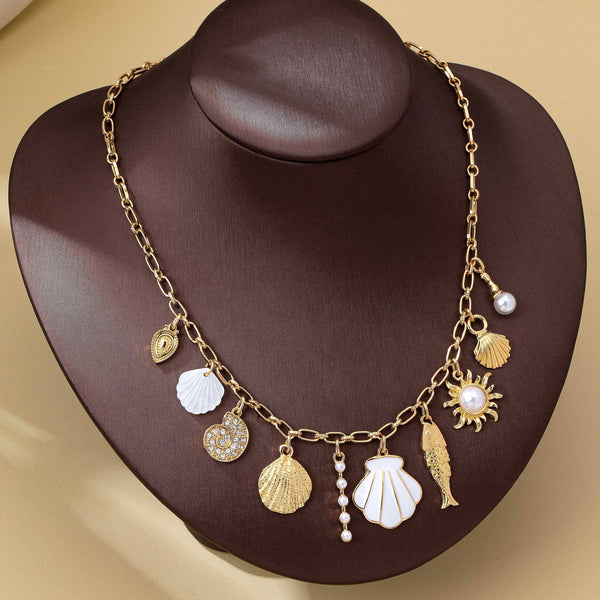 Charm Necklace-Ocean Seashell Fish Pearl | 80N92949: Gold